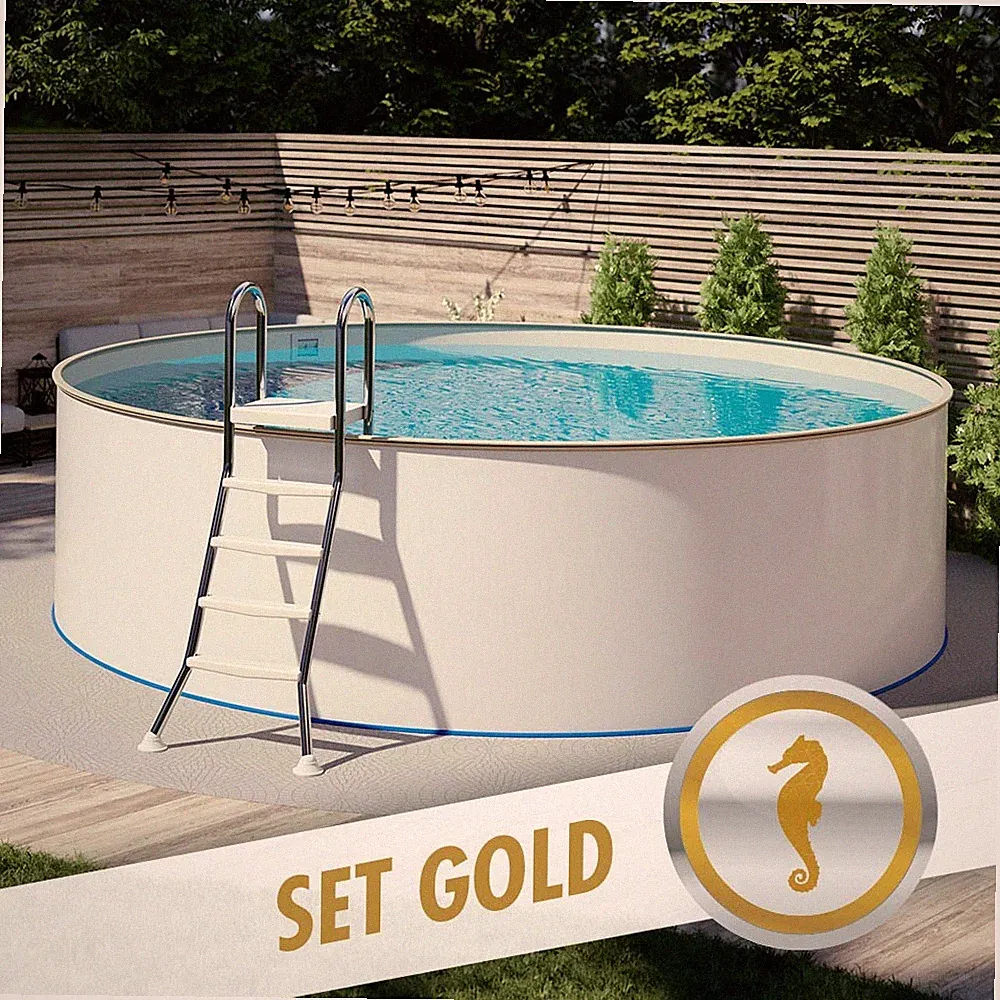 Aufstellpool-Set Stahlwand GOLD Ø 3,50 x 1,35 m Filteranlage Wärmepumpe SAND