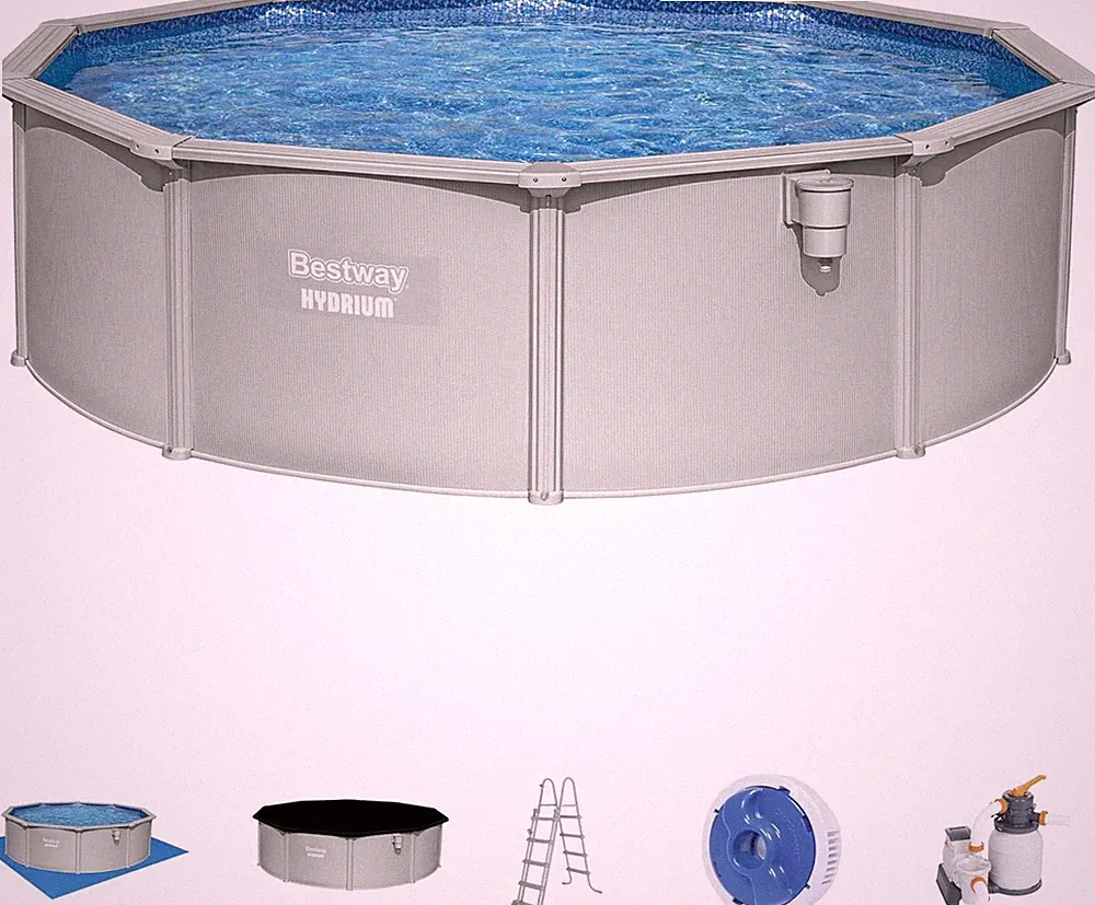 Bestway Hydrium StahlwandPool Set, rund mit Sandfilterpumpe, 460 x 120 cm, weiß