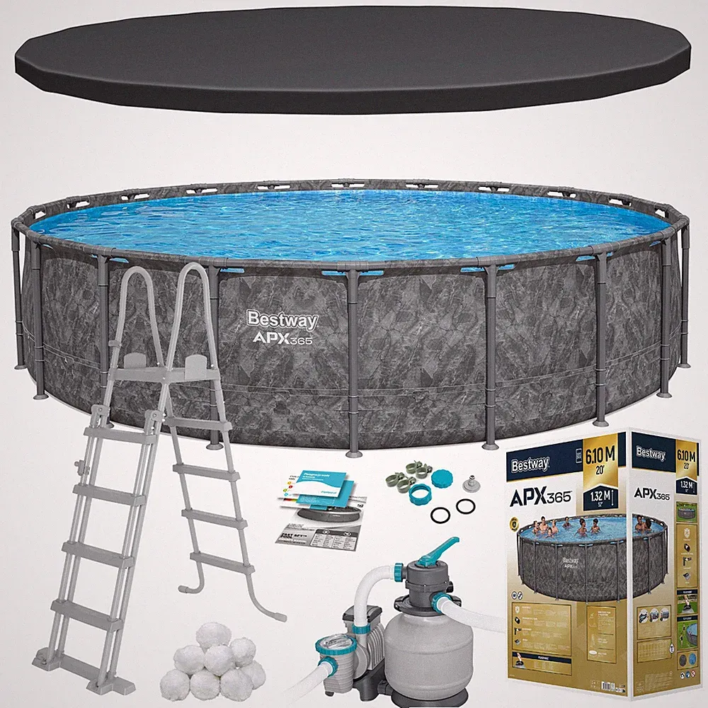 BESTWAY Power Steel Frame Pool Gartenpool mir Sandfilterpumpe 610 x 132 cm