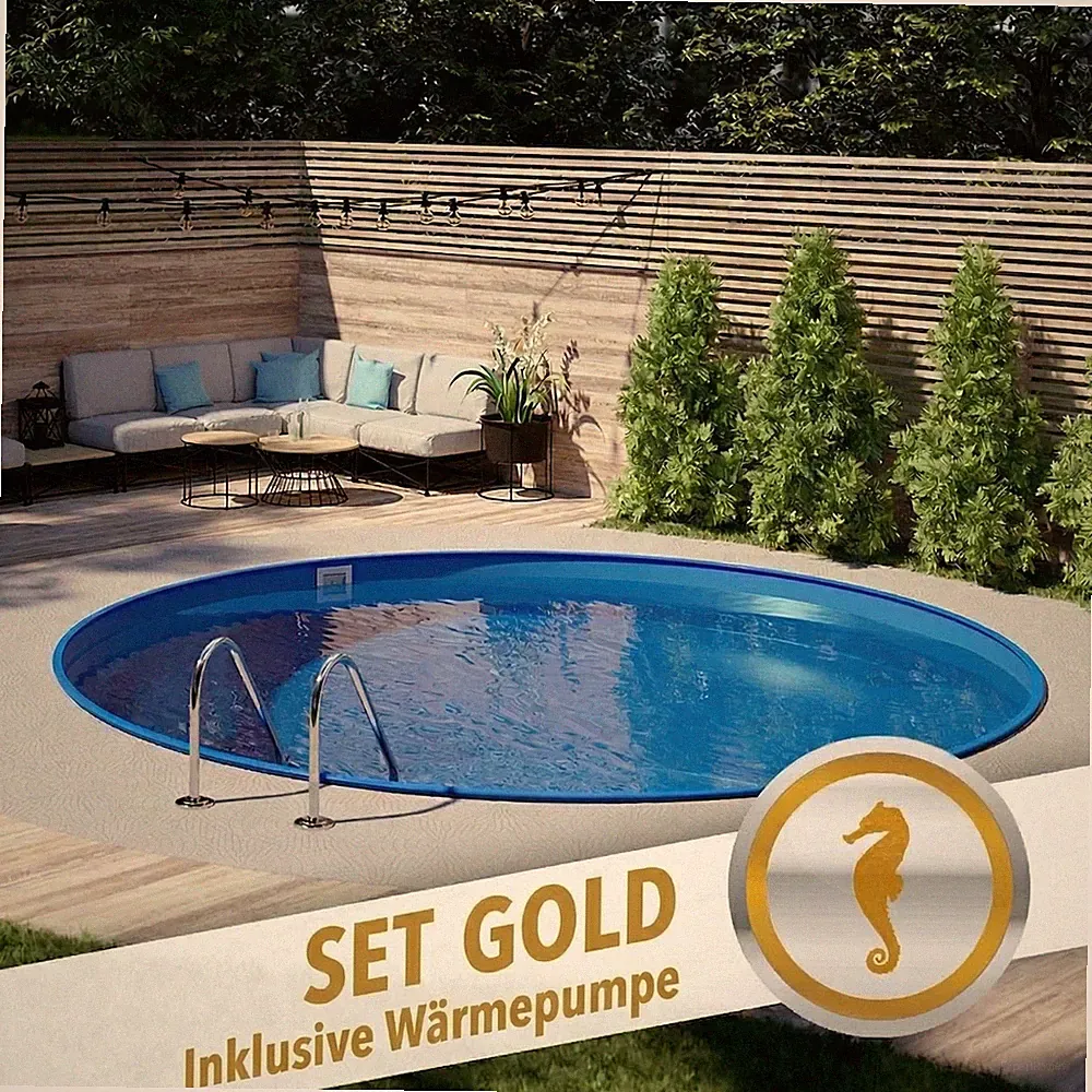 Einbaupool Komplettset 500x120 cm Wärmepumpe Rundbecken Sandfilter Stahlwand