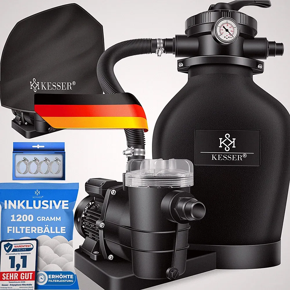 KESSER® Sandfilteranlage mit Pumpe 1200g Filterbälle 30kg Sandfilter Pool Filter