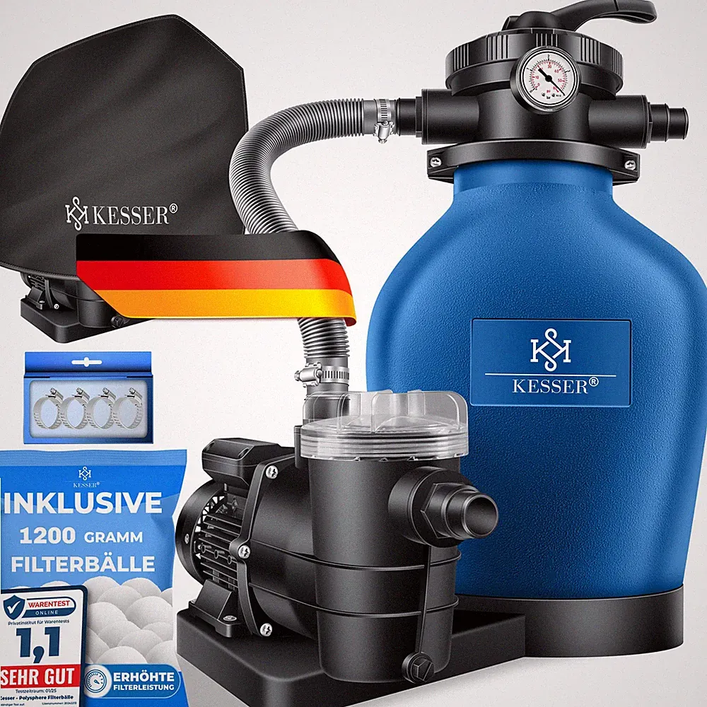 KESSER® Sandfilteranlage mit Pumpe 1200g Filterbälle 30kg Sandfilter Pool Filter
