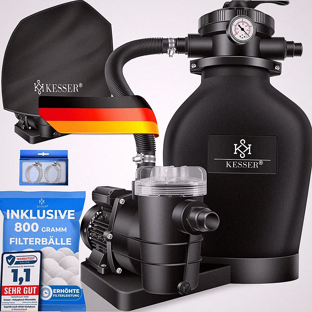 KESSER® Sandfilteranlage Pumpe & 800g Filterbälle Sandfilter Pool Filter Anlage
