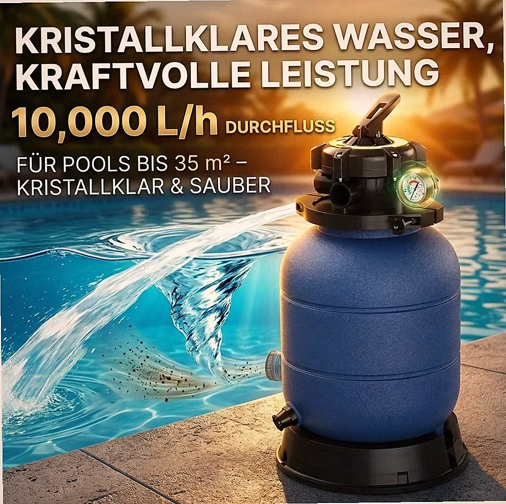 Sandfilter Pool ohne Pumpe Filterkessel Quarzsand 5-Wege-Ventil Schwimmbad 35m³
