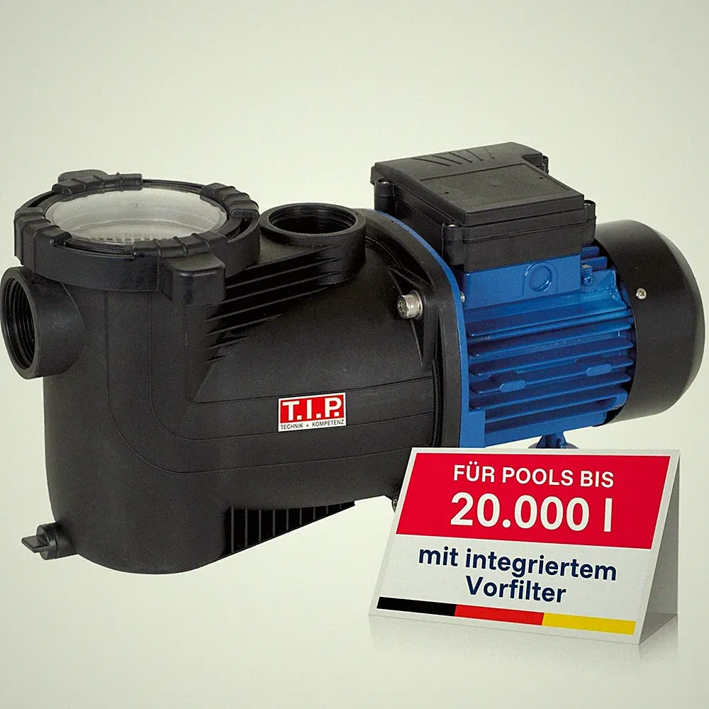 T.I.P. Poolpumpe SPP 300 F 300 Watt Umwälzpumpe mit Vorfilter, 8000 l/h, 8.5...