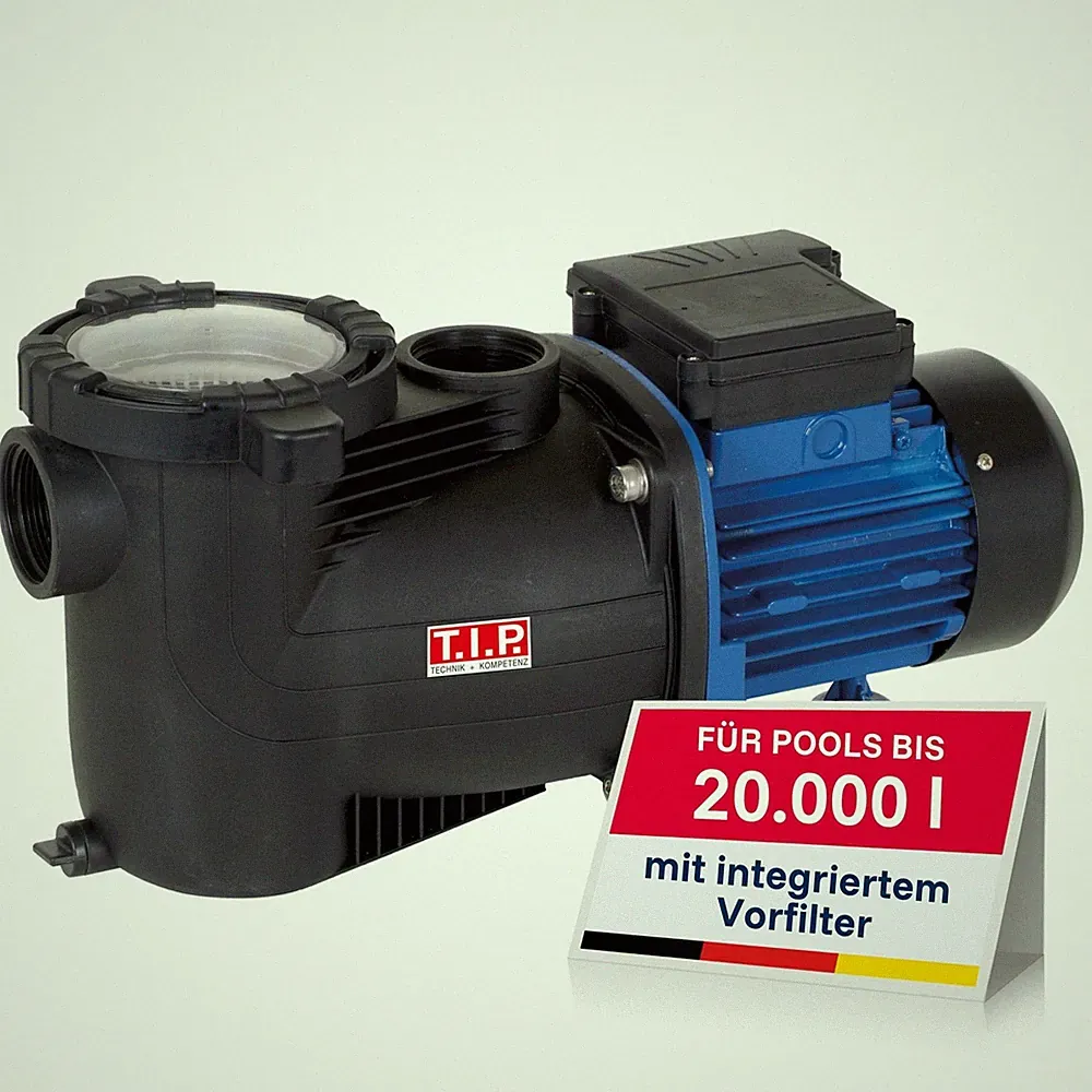 T.I.P. Poolpumpe Umwälzpumpe mit Vorfilter 8000 l/h, Pools bis 20 m³