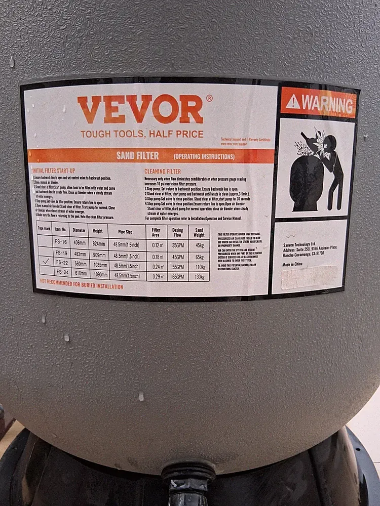 Vevor Sandfilter FS22, 55GPM, 1x gebraucht/neuwertig,leider für unseren Pool zu